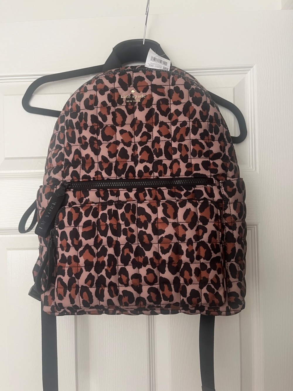 kate spade Leopard Print Quilted Backpack in Black and Brown